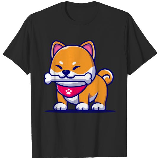 Cute Shiba Inu Dog Bite Bone Cartoon T- Shirt Cute Shiba Inu Dog Bite Bone Cartoon T- Shirt T-Shirts