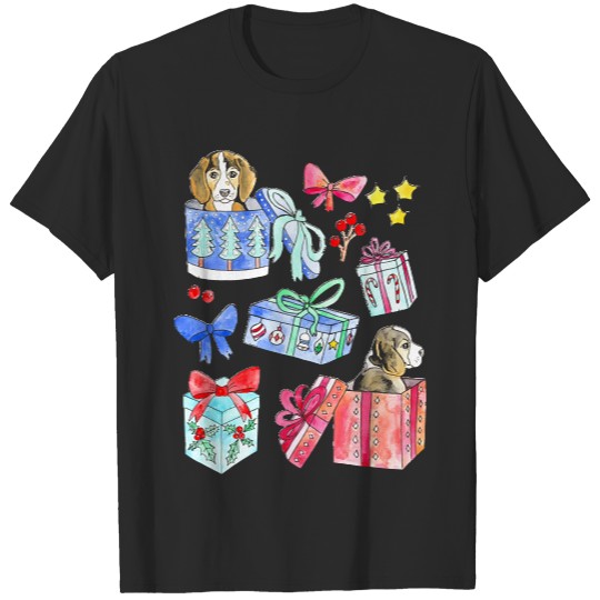 Christmas Beagles, Boxes & Bows T-Shirts