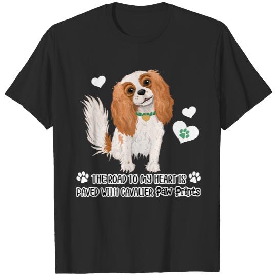 Cavalier King Charles Spaniel The Road to My Heart is Paved with Cavalier Paw Prints, Blenheim T-Shirts