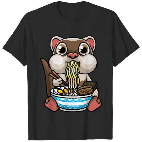 Ferret Mom T- Shirt Ferret Eating Ramen Noodles Anime Kawaii Japanese T- Shirt T-Shirts