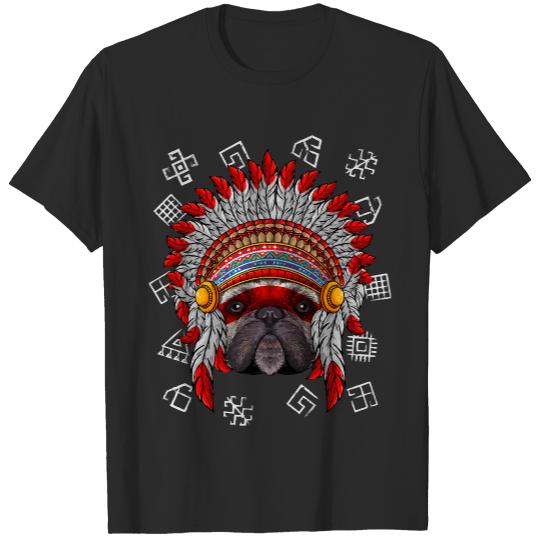 Indigenous French Bulldog T- Shirt Indigenous French Bulldog Native American Indian Headdress T- Shirt T-Shirts