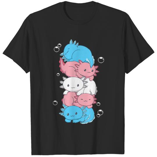 Transgender Pride T- Shirt Kawaii Axolotl Pile Transgender Pride Flag Trans L G B T Q Gift T- Shirt T-Shirts