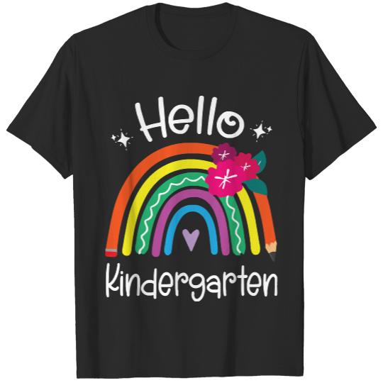 Student Back School Hello Kindergarten T- Shirt Hearts Pencil Rainbow Student Back School Hello Kindergarten T- Shirt_ T-Shirts