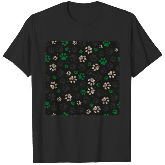 Christmas Paw Trace doodle paw prints with stars seamless pattern T-Shirts