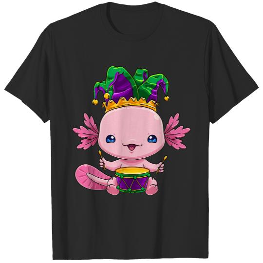 Mardi Gras Axolotl T- Shirt Mardi Gras Axolotl Beads Funny Jester Carnival Costume T- Shirt T-Shirts
