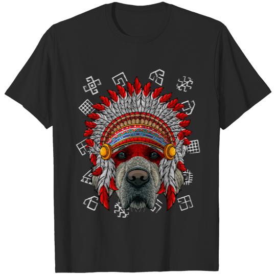DIndigenous Golden Retriever T- Shirt Indigenous Golden Retriever Native American Indian Headdress T- Shirt T-Shirts