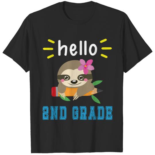Sloth Student Teacher Hello 2nd Grade T- Shirt Sloth Student With Pencil Back To School Day Hello 2nd Grade T- Shirt_ T-Shirts