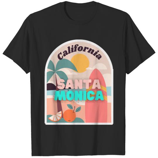 California T- Shirt Santa Monica Beach Pastel Colors Palm Trees Sun & Surfing T- Shirt T-Shirts