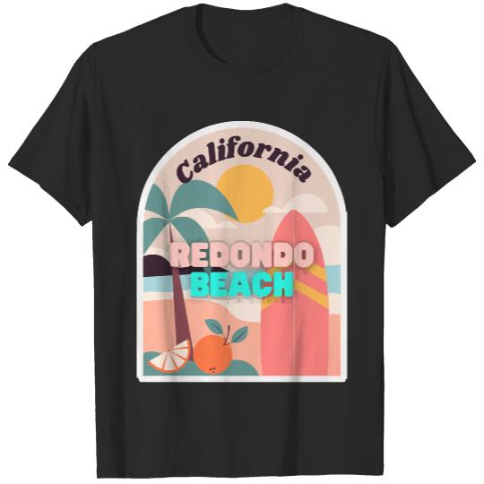 California T- Shirt Redondo Beach Pastel Colors Palm Trees Sun & Surfing T- Shirt T-Shirts