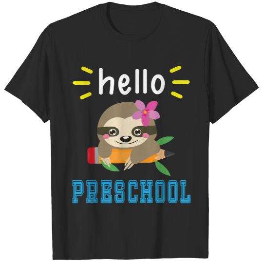 Sloth Student Teacher Hello Preschool T- Shirt Sloth Student With Pencil Back To School Day Hello Preschool T- Shirt_ T-Shirts