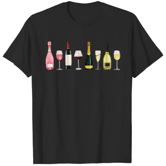 Wine Bottles And Glasses T- Shirt Assorted Wine Bottles and Glassses - Rosé, Red, White and Sparkling Champagne T- Shirt T-Shirts