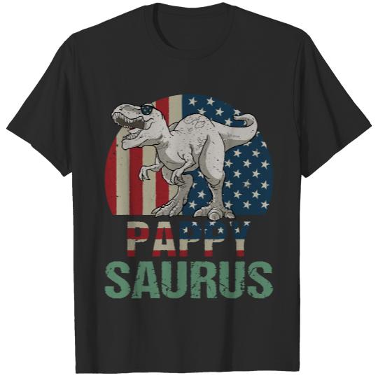 Pappysaurus T- Shirt Pappysaurus Dinosaur T Rex Pappy Saurus American Flag 4th Of July T- Shirt T-Shirts