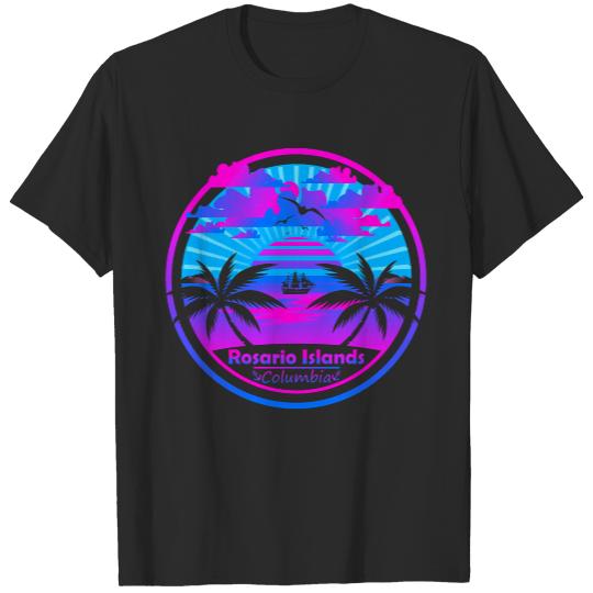 Rosario Islands T- Shirt Rosario Islands Beach Colombia, Palm Trees Sunset Summer T- Shirt T-Shirts