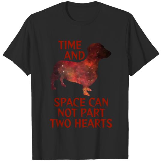 Dog T- Shirt Fiery Ruby Red Milky Way Galaxy Dachshund - Time And Space Can Not Part Two Hearts T- Shirt T-Shirts