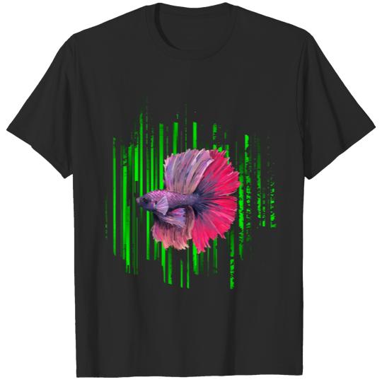 Betta Fish Lover T- Shirt Betta Fish Purple and Pink Green Stripes T- Shirt T-Shirts