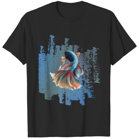 Beta Fish T- Shirt Beta Fish Blue with Rainbow Tail on Blue T- Shirt T-Shirts