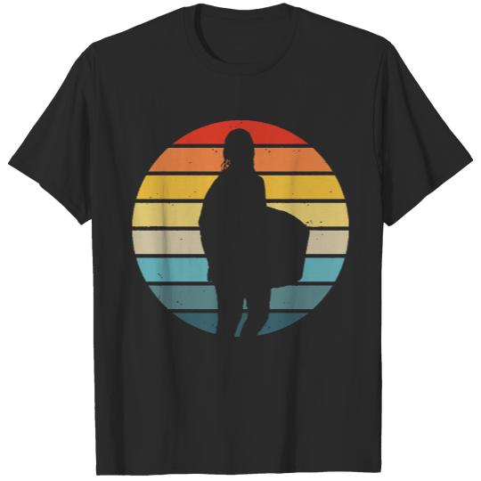 Surf T- Shirt Bodyboarding Surfer Silhouette On A Distressed Retro Sunset design T- Shirt T-Shirts