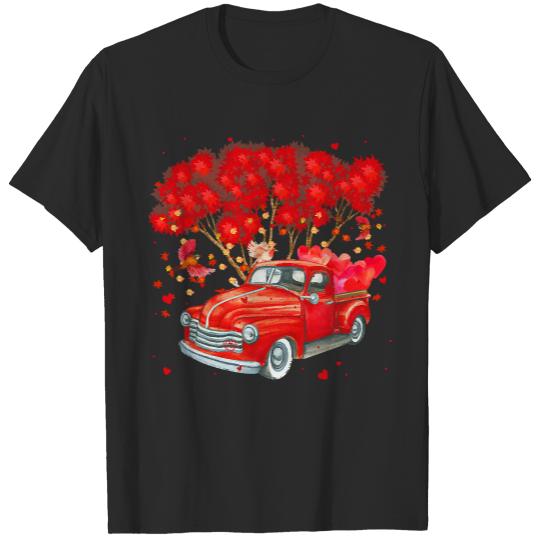 Funny Gift For Family Members Red Truck Happy Valentines Day Cute Valentine Shirt For Couples Men And Women T-Shirts