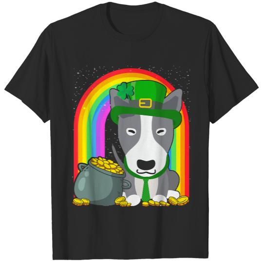Bull Terrier T- Shirt Bull Terrier Rainbow Irish Clover St Patrick Day Dog Gift graphic T- Shirt T-Shirts