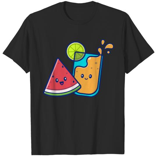 Summer T- Shirt Cute Lemon Juice With Cute Watermelon Cartoon T- Shirt T-Shirts