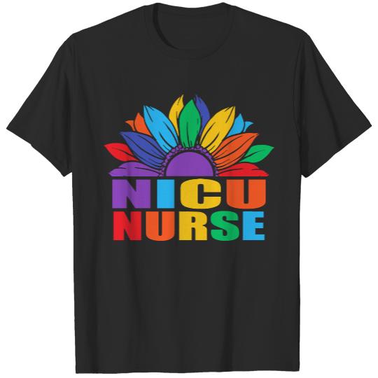 Nicu Nurse Gifts T- Shirt N I C U Nurse Rainbow Sunflower L G B T Cute Nursing Student T- Shirt T-Shirts