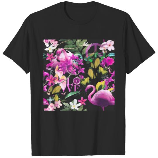 Botanical Pattern T- Shirt Rose Pink Flamingo T-Shirts