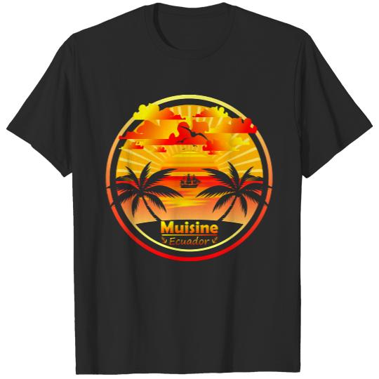 Muisine Beach T- Shirt Muisine Beach Ecuador, Palm Trees Sunset Summer T- Shirt (1) T-Shirts