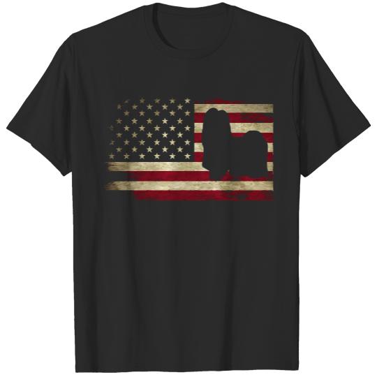 Shih Tzu Lover T- Shirt Shih Tzu dog Silhouette American flag Memorial Day Independence day T- Shirt T-Shirts