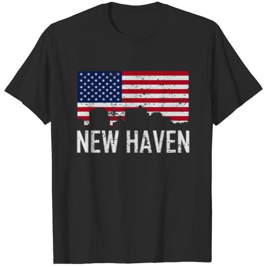 New Haven Connecticut Skyline American Flag T-shirt