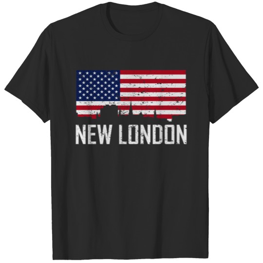 New London Connecticut Skyline American Flag T-shirt
