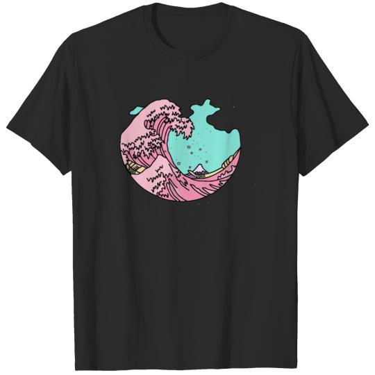 Japanese pastel kawaii anime meme surf beach wave T-shirt