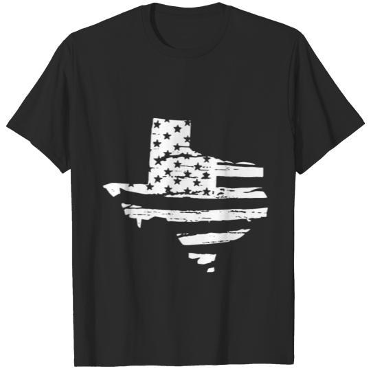 Texas Shaped USA Flag Red Vintage Tee america T-shirt