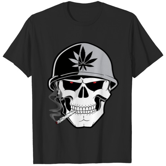 Biker Skull Smoking Weed Motorcycle Marijuana T-shirt