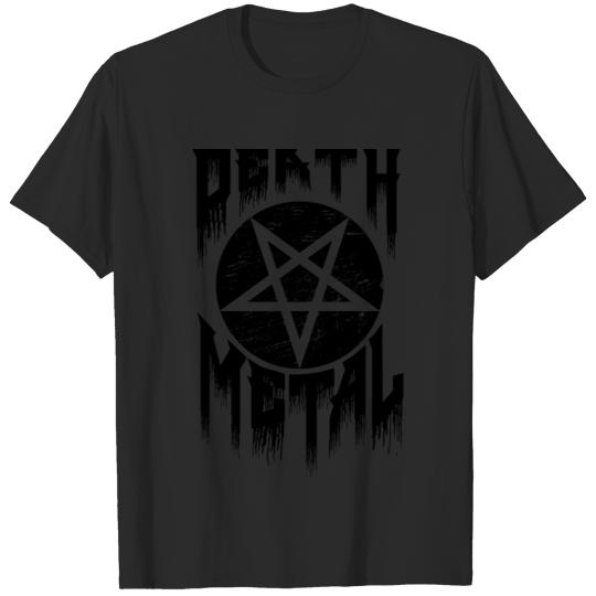 Death metal pentagram lettering rock in roll logo. T-shirt