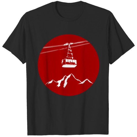 Mountain with gondola red white T-shirt
