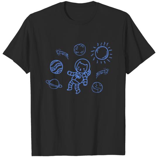Funny Cat in Space Animal Pet Lover for Teens Cute T-shirt