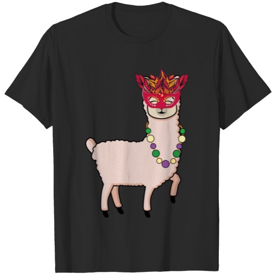 Carnival Llama with Mask And Pearl Disguise Gift T-shirt