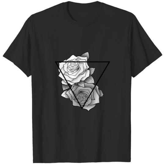 Retro Black White Roses Hipster Triangle T-shirt