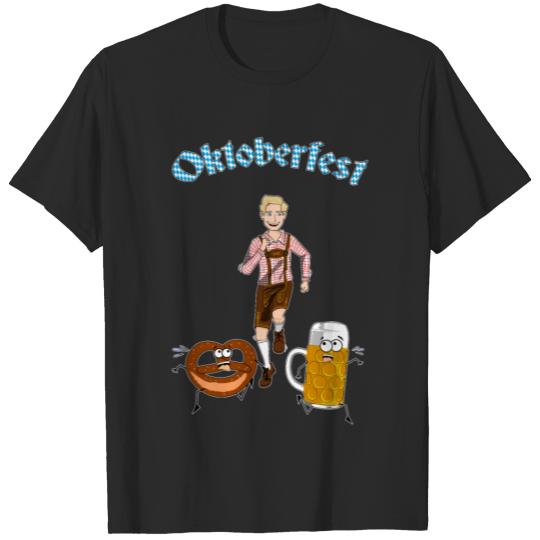 Happy Running German Man Chasing Pretzel & Beer T-shirt