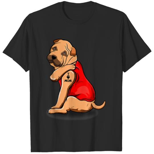 Funny shar pei Dog I Love Mom Tattoo shar pei T-shirt