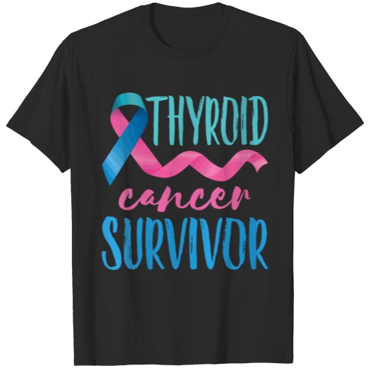 Thyroid Cancer Survivor Awareness Ribbon Teal Pink T-shirt