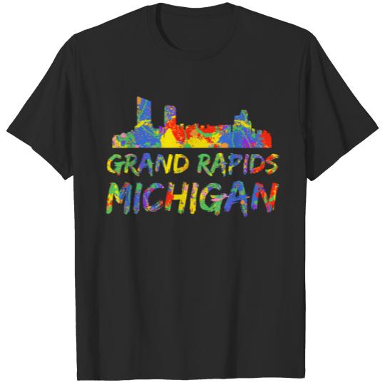 Michigan City Skyline Artwork Colorful Grand Rapid T-shirt