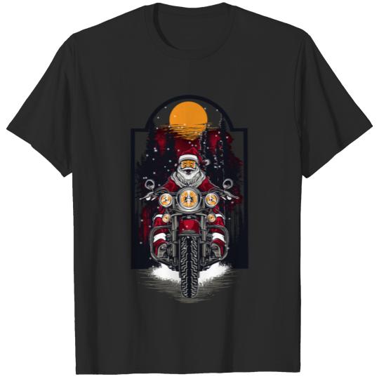Santa on Motorbike Cool Christmas T-shirt