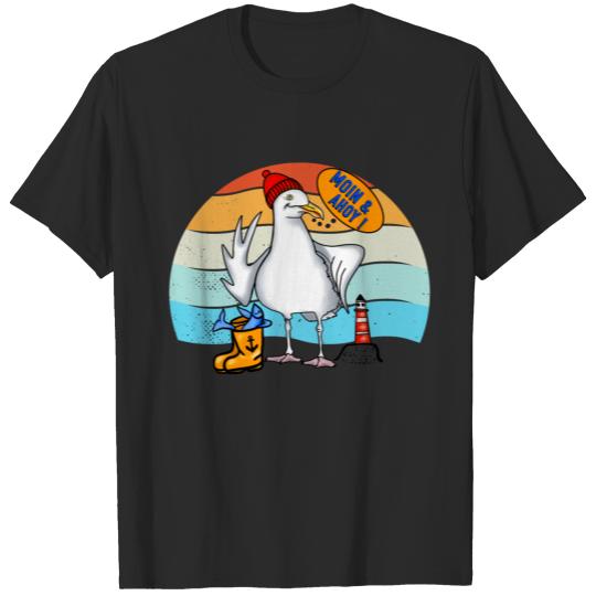 Sea Gull Friend Moin Ahoy Seaman Morning retro T-shirt