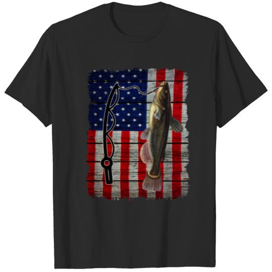 Fishing Rod US Flag Cute Fish Hunting T-shirt