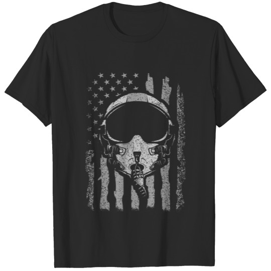 Jet Fighter Pilot Helmet American Flag T-shirt