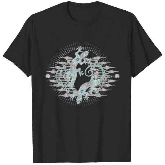 Ornate gecko ornament made of silver colors T-shirt