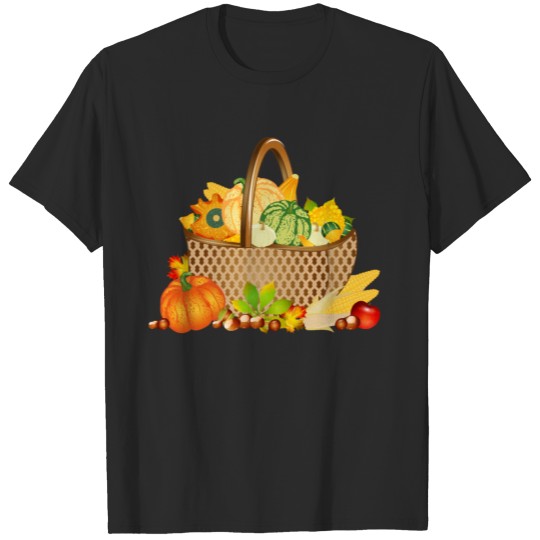 autumnal colorful basket with decorative pumpkins T-shirt