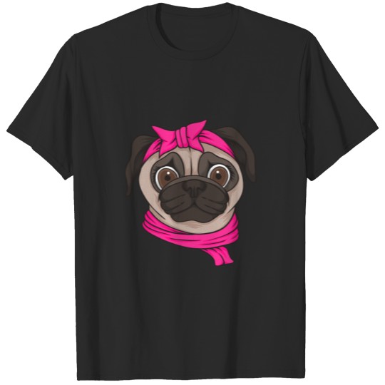 famale pug dog head T-shirt