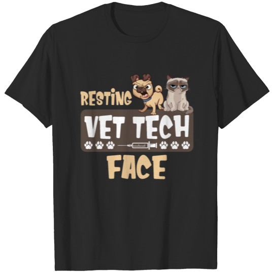 Resting Vet Tech Face Funny Grumpy Cat And Dog T-shirt